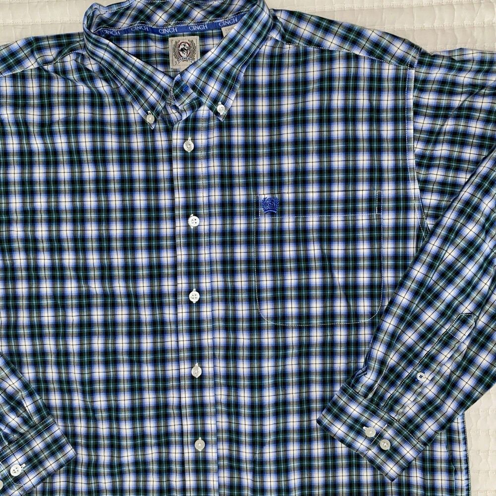 Cinch Mens Long Sleeve Medium Blue Plaid  Button Down Casual Western Cowboy